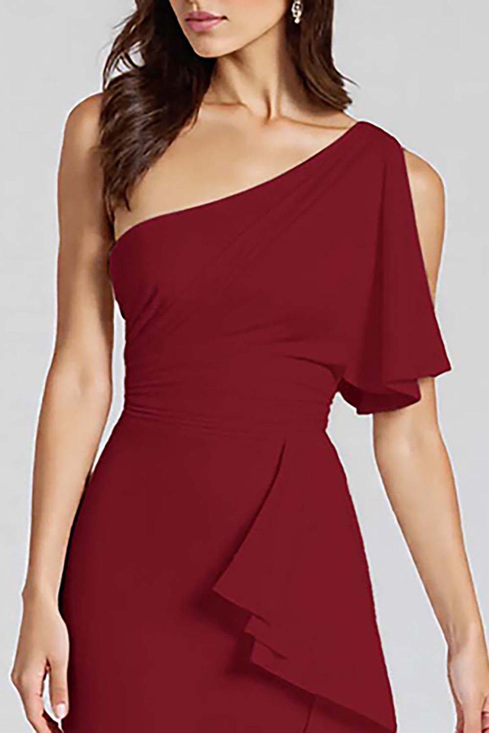 Black Mermaid Satin One Shoulder Midi Cocktail Dress with Ruffles