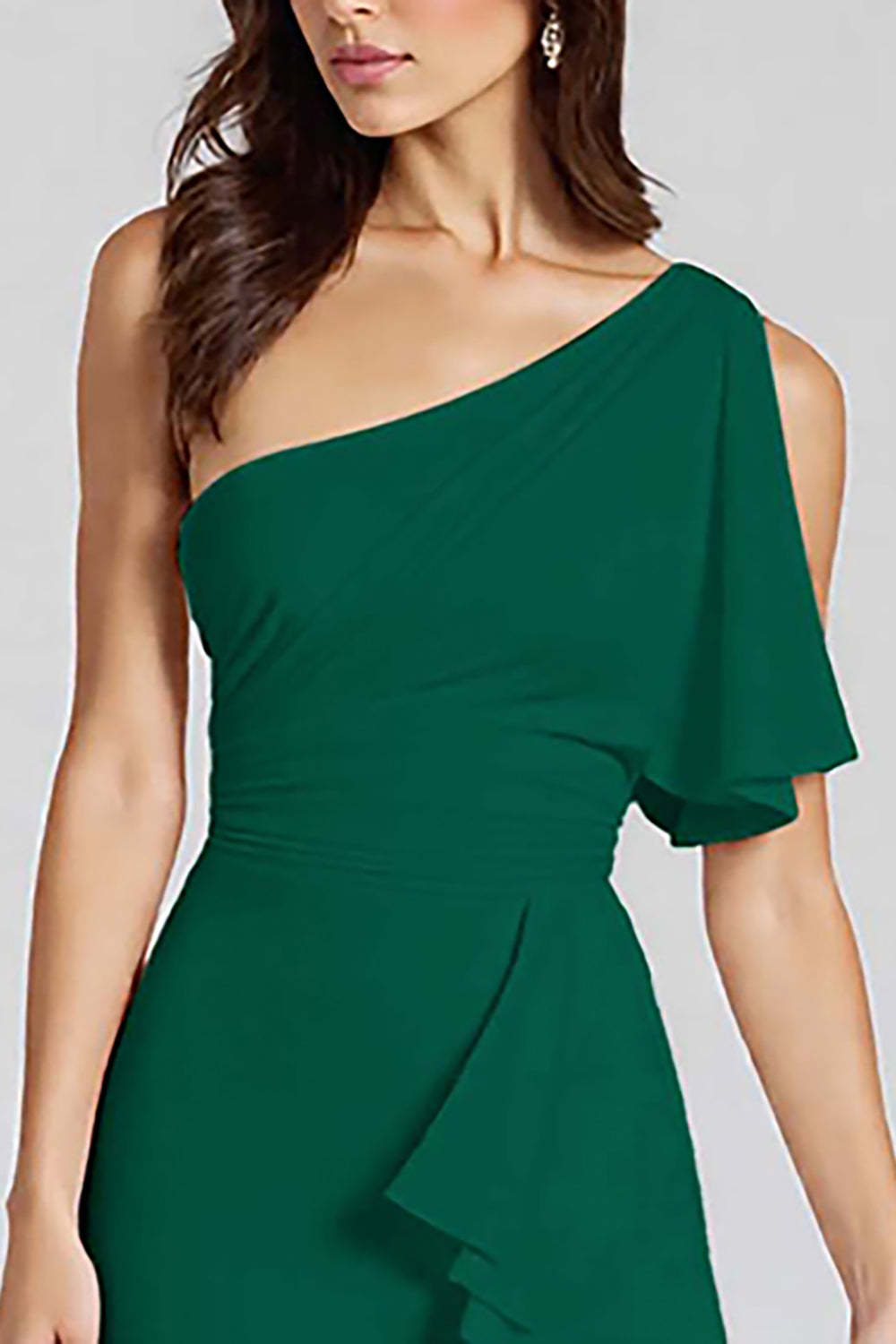 Dusty Blue One Shoulder Mermaid Midi Cocktail Dress with Ruffles