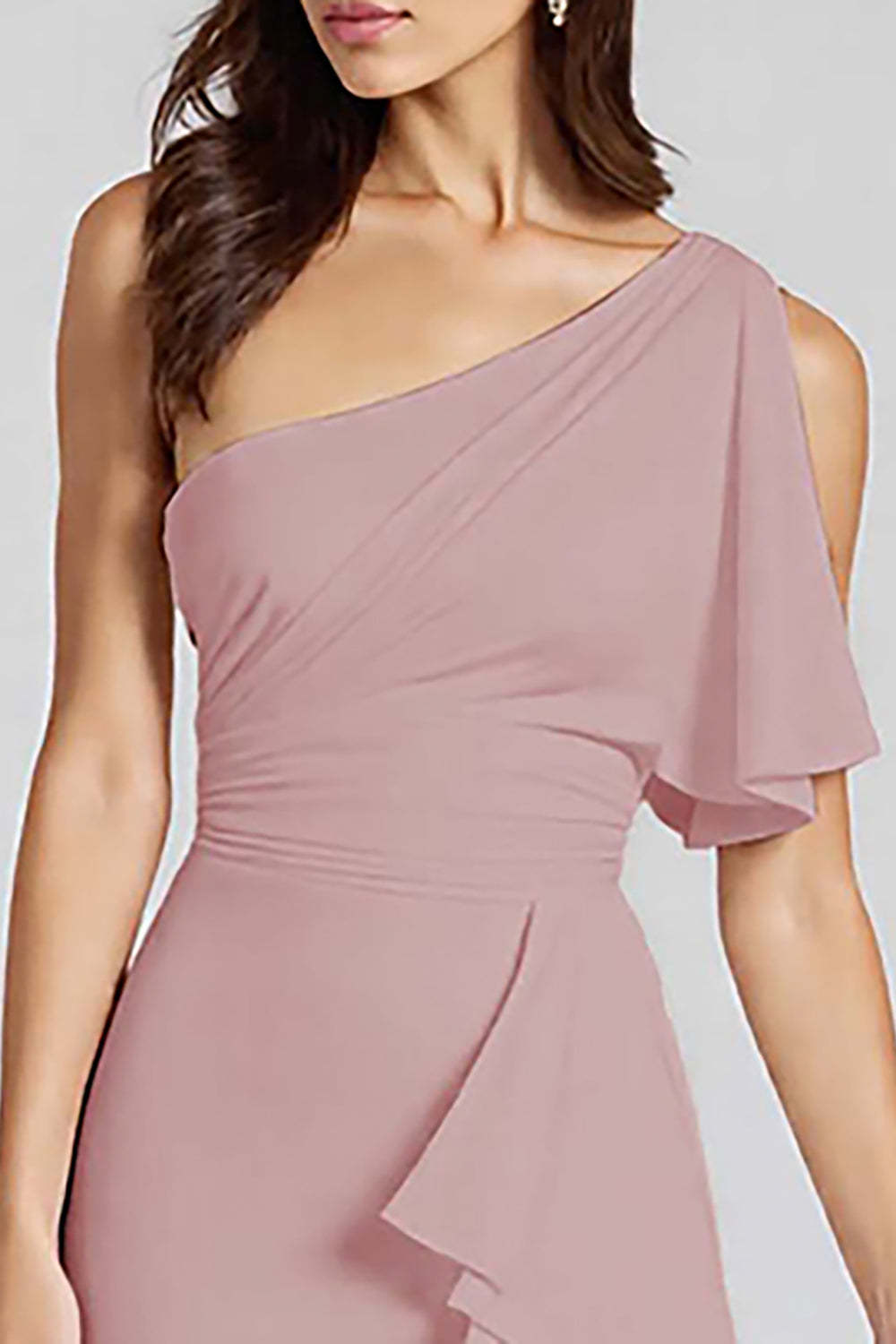 Dusty Blue One Shoulder Mermaid Midi Cocktail Dress with Ruffles