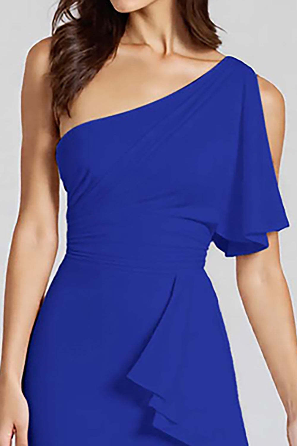 Black Mermaid Satin One Shoulder Midi Cocktail Dress with Ruffles