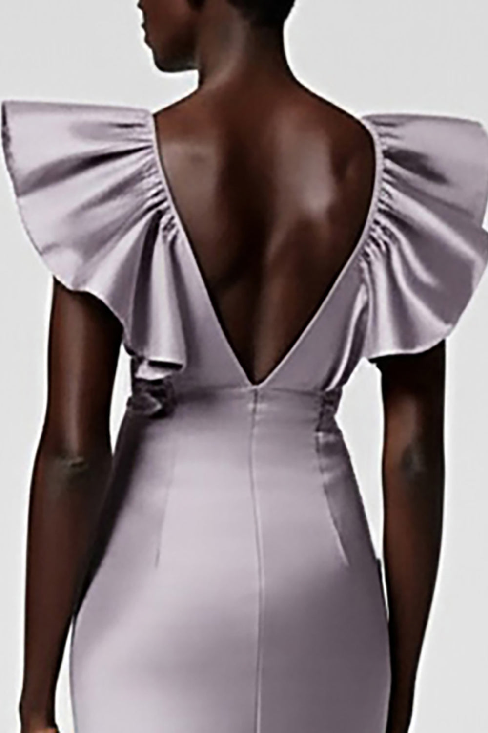 Black Satin V Neck Sheath Midi Cocktail Dress with Ruffles