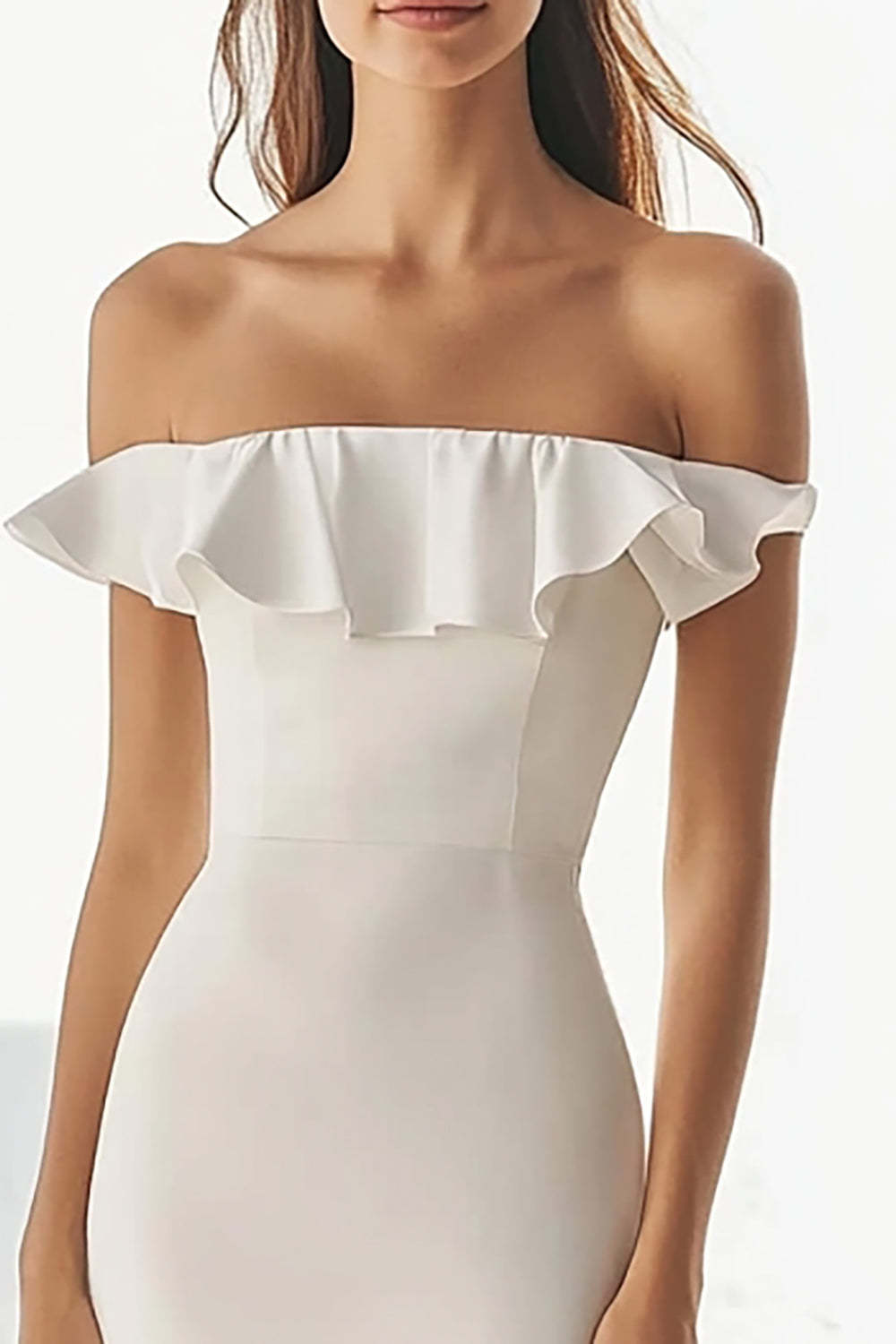 Satin Ivory Mermaid Maxi Wedding Reception Dress with Ruffles