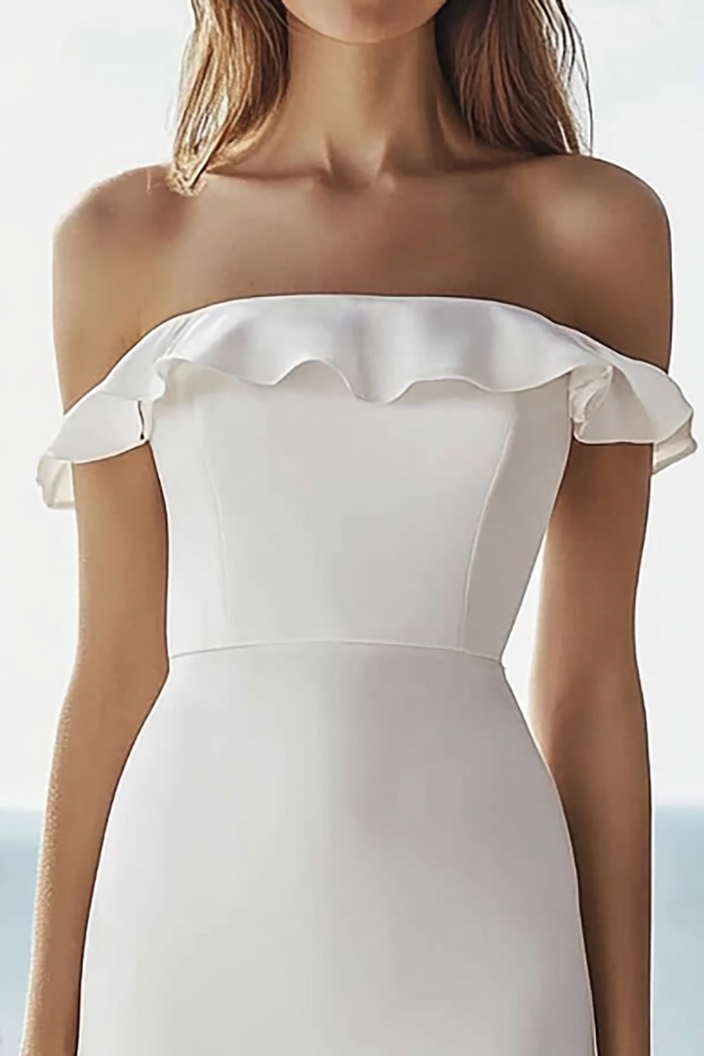 Ivory Bodycon Satin Engagement Dress with Ruffles