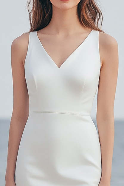 Ivory Maxi Sheath Satin Wedding Reception Dress with Slit