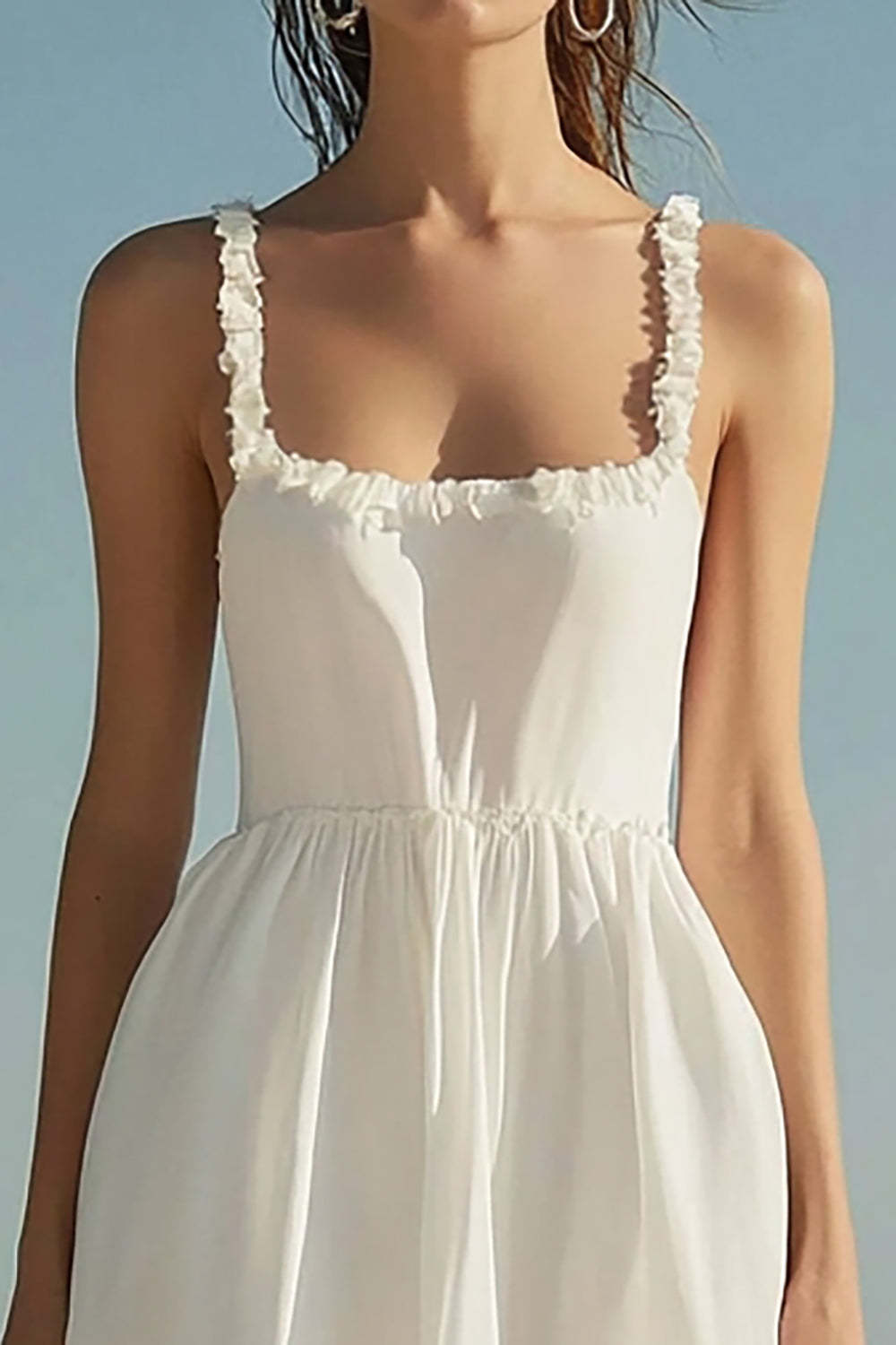 Ivory Square Neck A Line Maxi Engagement Dress with Ruffles