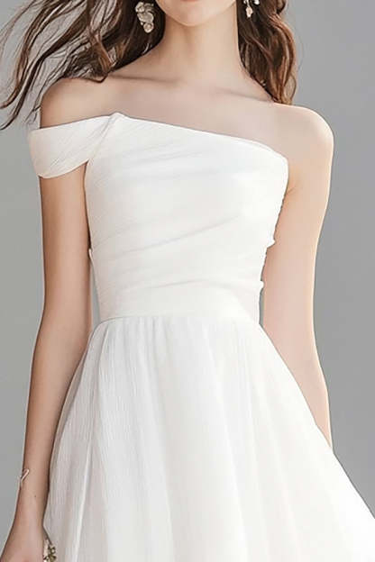 Simple Ivory One Shoulder A Line Maxi Rehearsal Dinner Dress