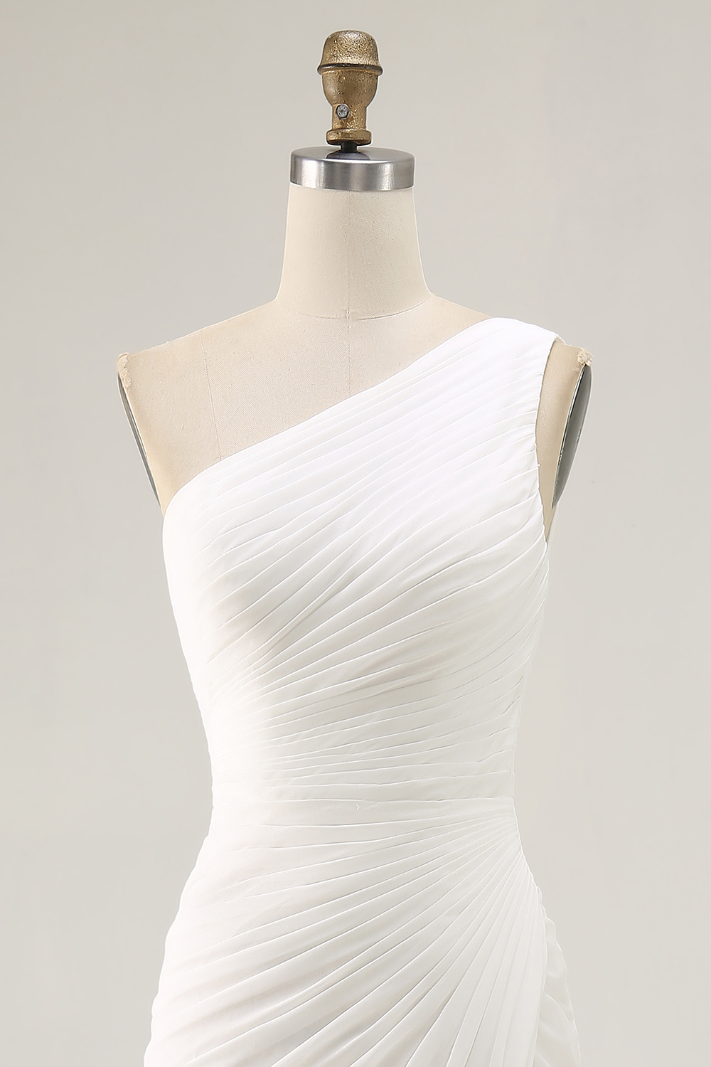 Ivory One Shoulder Chiffon Ruched Beach Maxi Engagement Dress with Slit