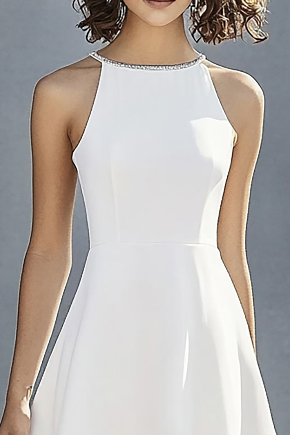 A Line Ivory Satin Halter Little White Dress