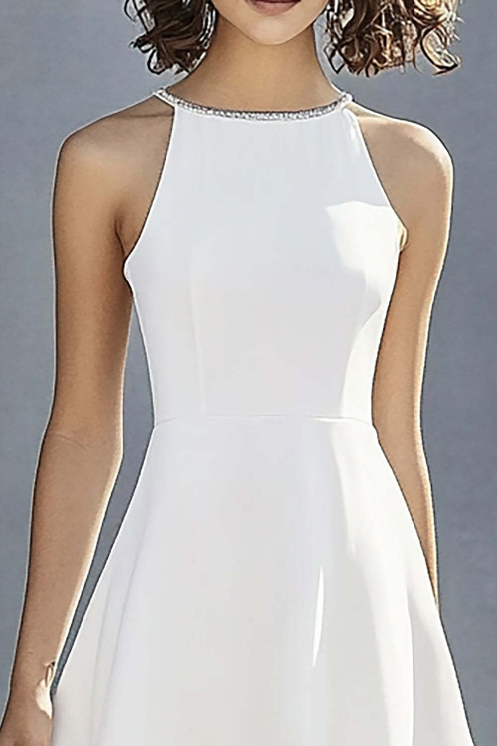 A Line Ivory Satin Halter Little White Dress