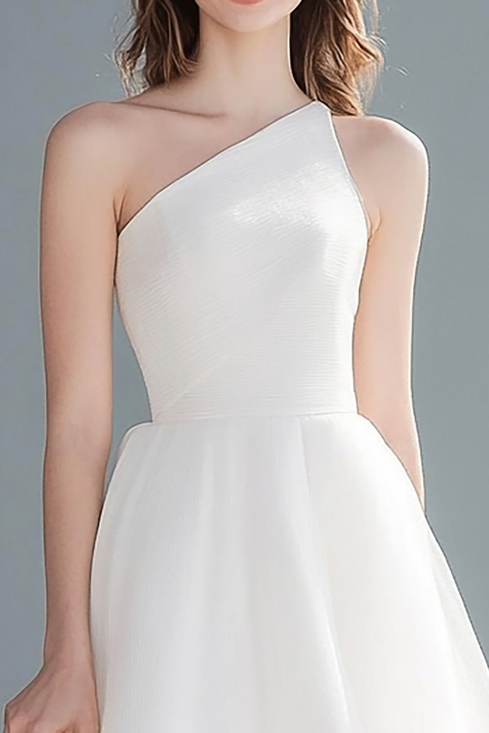 Midi Ivory A Line One Shoulder Simple Tulle Wedding Reception Dress
