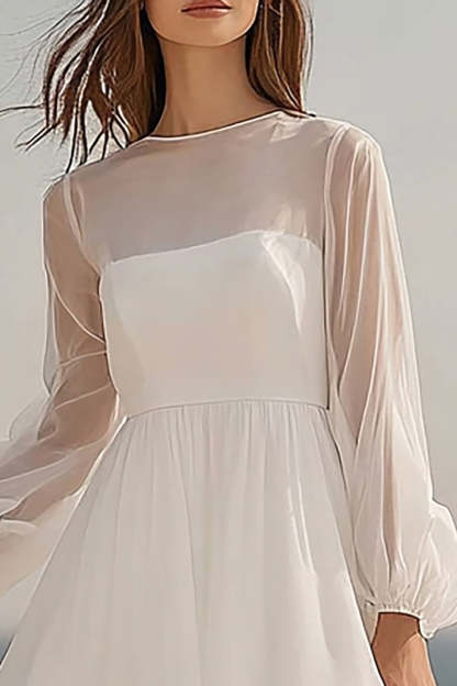Ivory Long Sleeves Midi Tulle Bridal Shower Dress