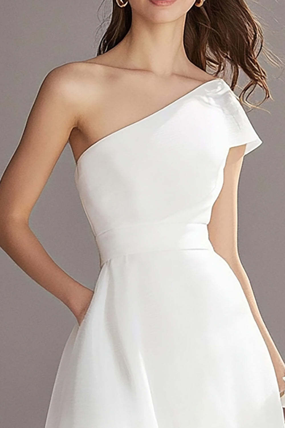 Ivory Organza One Shoulder Maxi Wedding Reception Dress