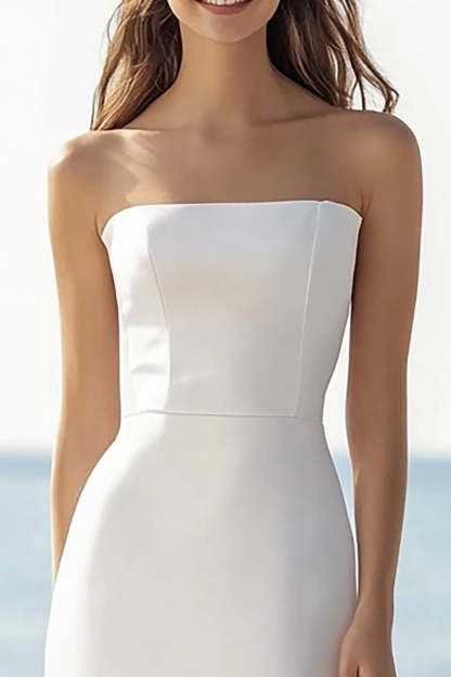 Simple Strapless Satin Ivory Maxi Rehearsal Dinner Dress
