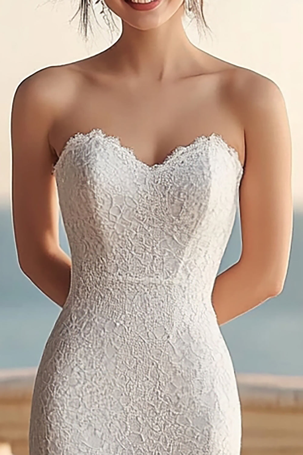 Lace Sweetheart Ivory Maxi Rehearsal Dinner Dress