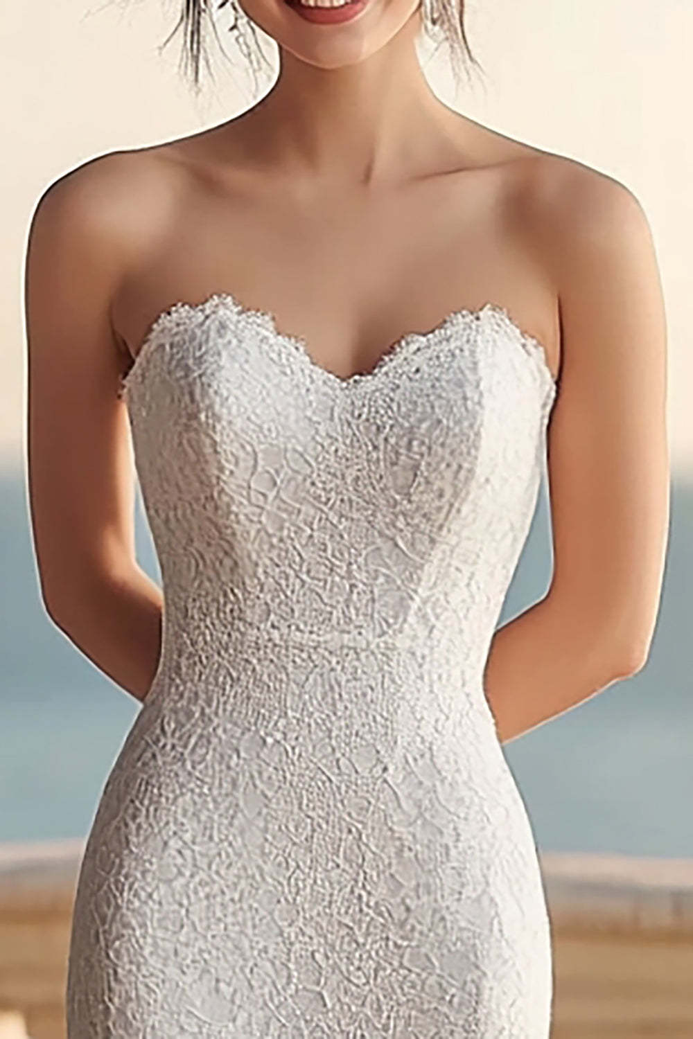 Lace Sweetheart Ivory Maxi Rehearsal Dinner Dress