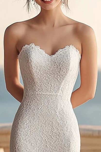 Lace Sweetheart Ivory Maxi Rehearsal Dinner Dress