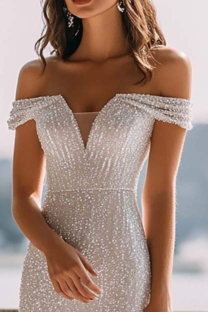 Sparkly Ivory Sequin Maxi Mermaid Rehearsal Dinner Dress