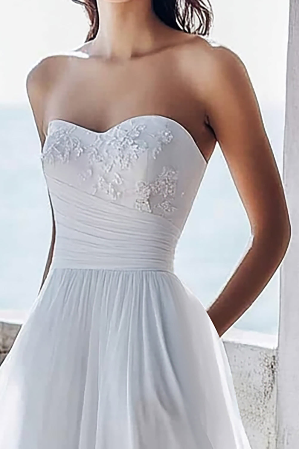 Chiffon Ivory A Line Sweetheart Maxi Engagement Dress with Appliques