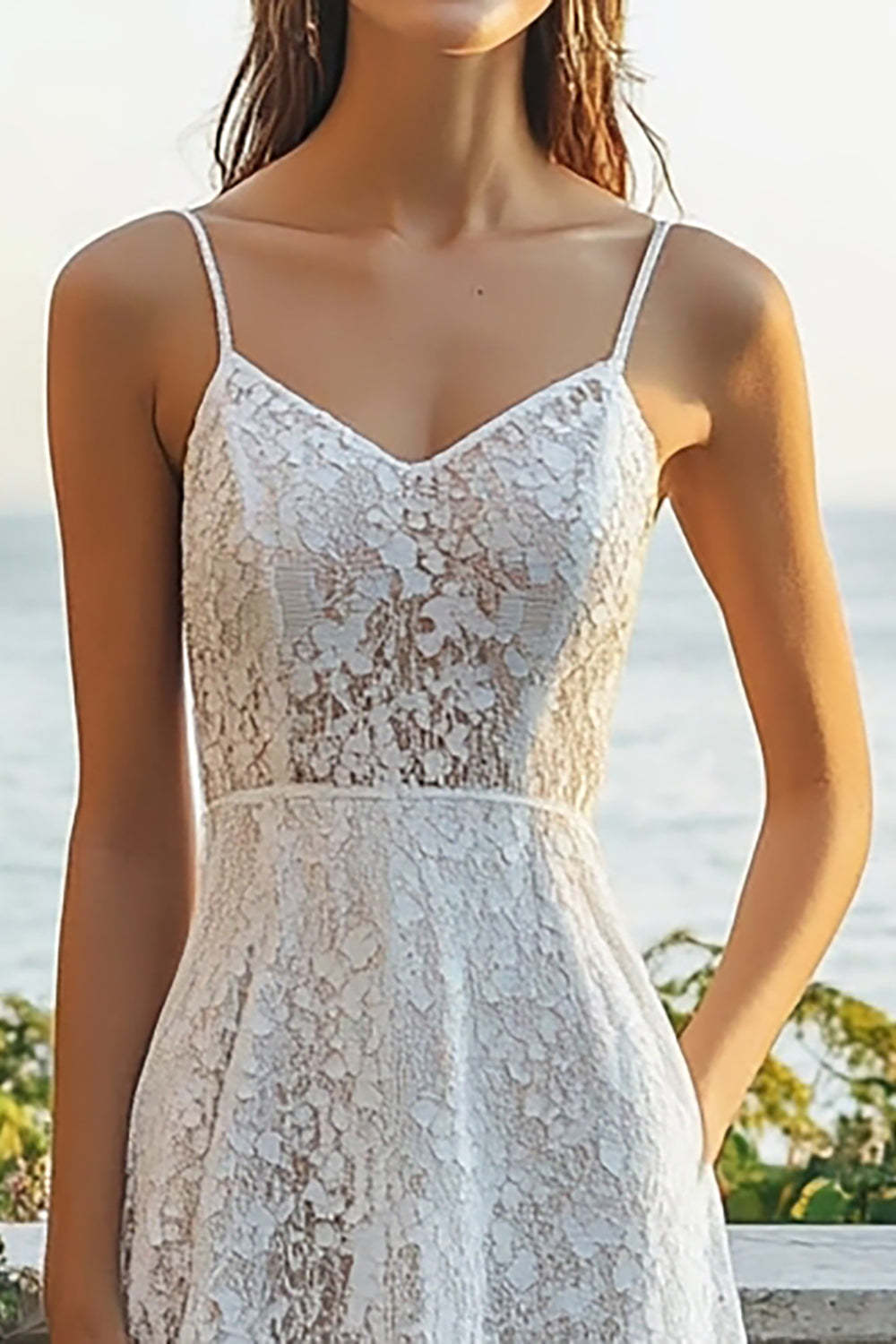 Lace Ivory Beach A Line Maxi Engagement Dress
