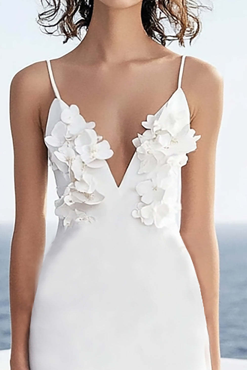 Floral Ivory Satin Maxi Deep V-Neck Rehearsal Dinner Dress