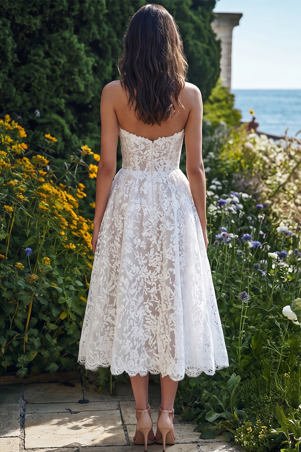 Sweetheart Beach Ivory Lace Maxi Engagement Dress