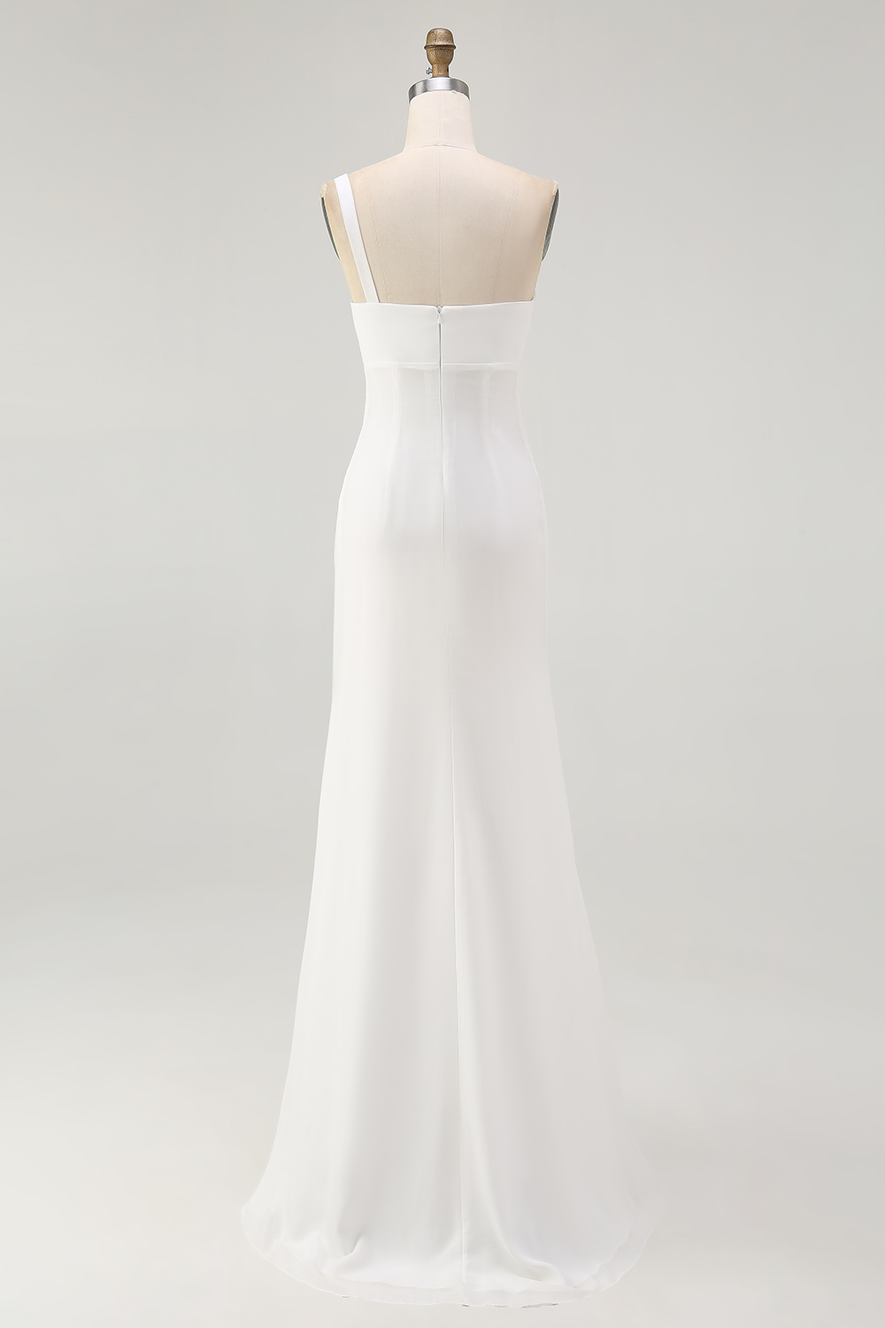 Ivory One Shoulder Ruched Maxi Chiffon Rehearsal Dinner Dress with Slit