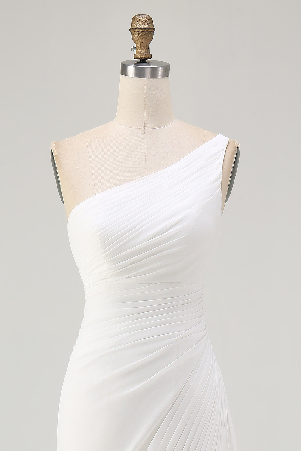 Ivory One Shoulder Ruched Maxi Chiffon Rehearsal Dinner Dress with Slit