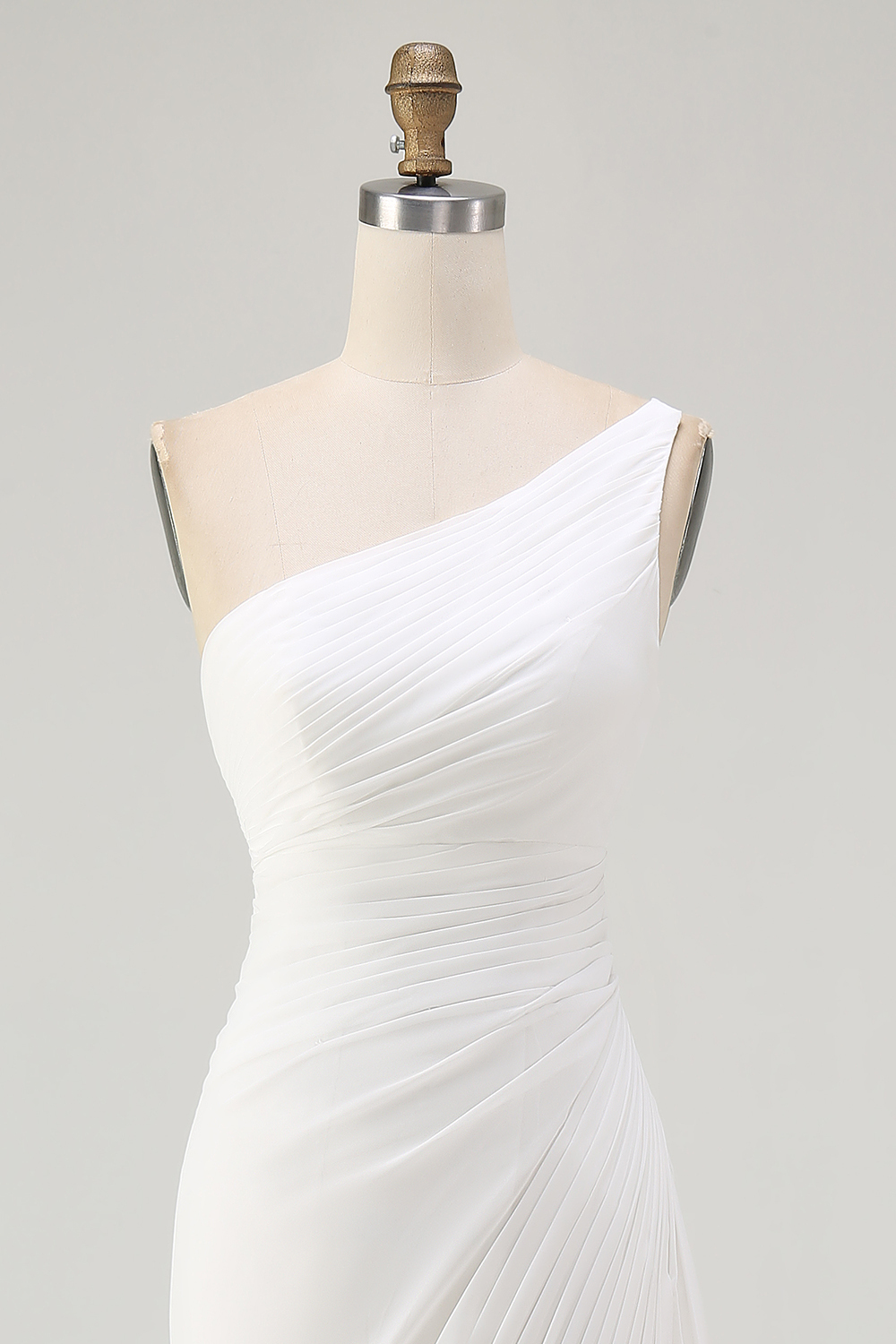 Ivory One Shoulder Ruched Maxi Chiffon Rehearsal Dinner Dress with Slit