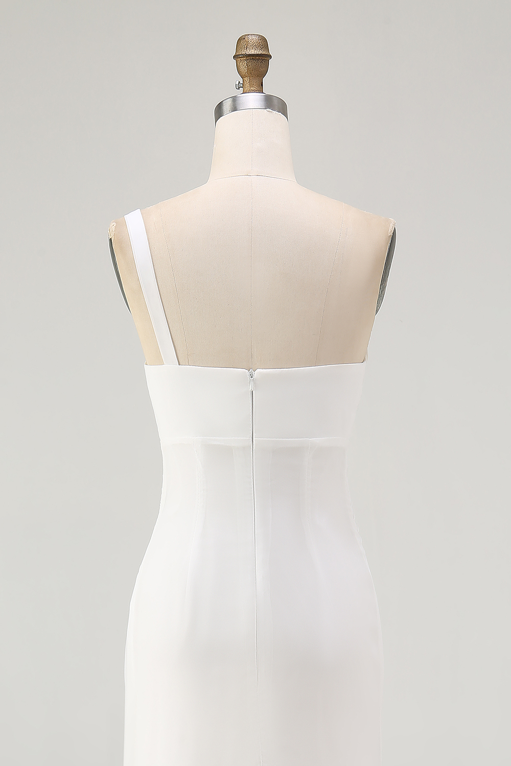 Ivory One Shoulder Ruched Maxi Chiffon Rehearsal Dinner Dress with Slit