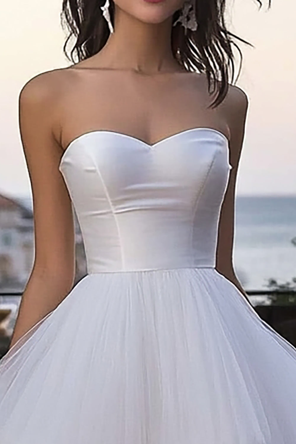 Tulle Sweetheart Ivory Midi Tiered Bachelorette Dress