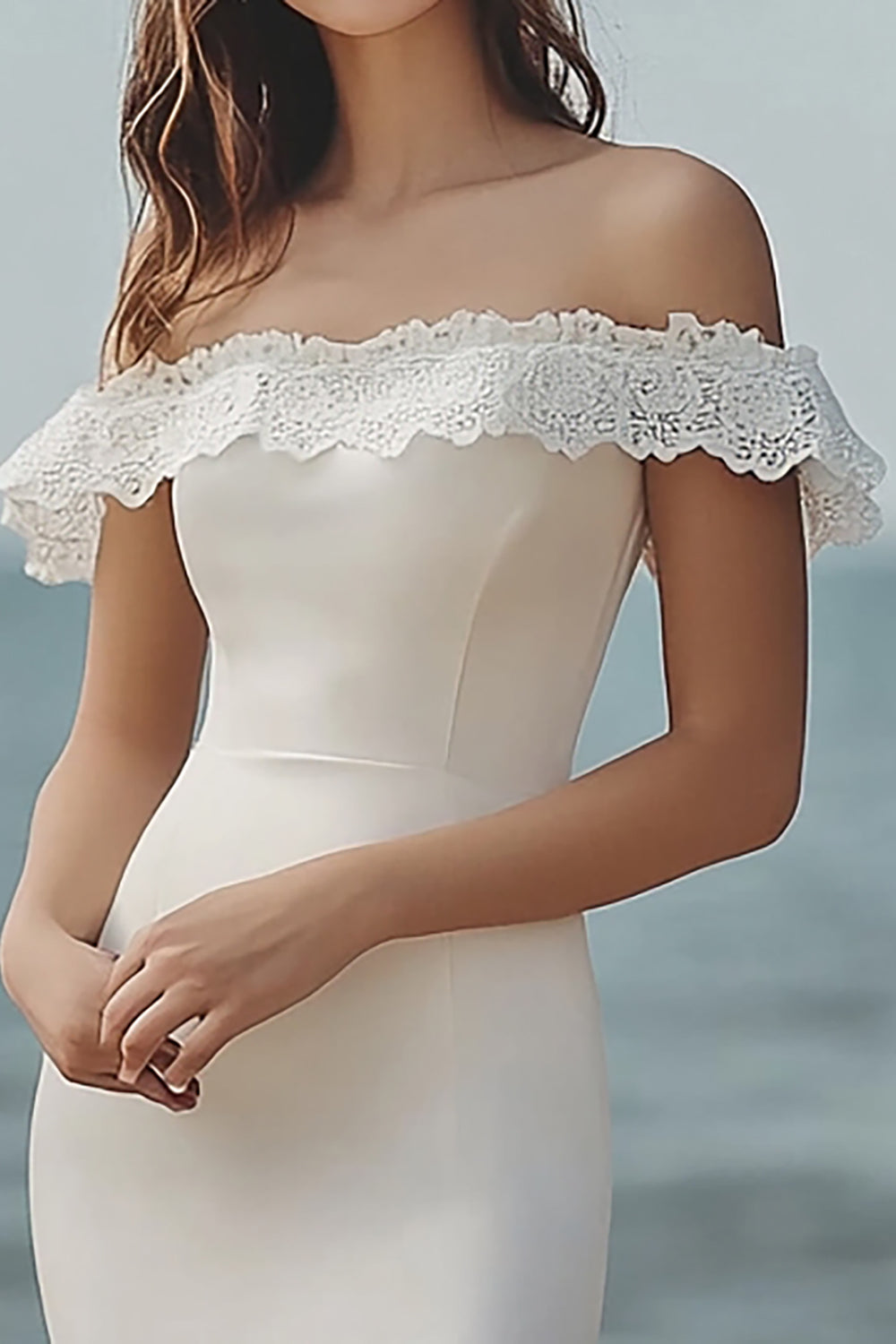 Ivory Satin Short Bodycon Bridal Shower Dress with Lace