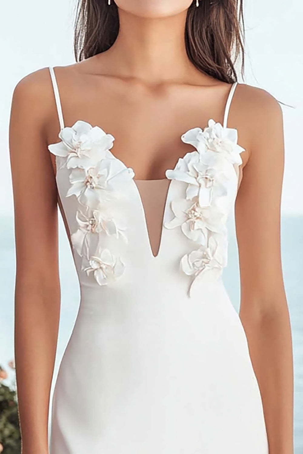 Satin Floral Bodycon Ivory Midi Bridal Shower Dress