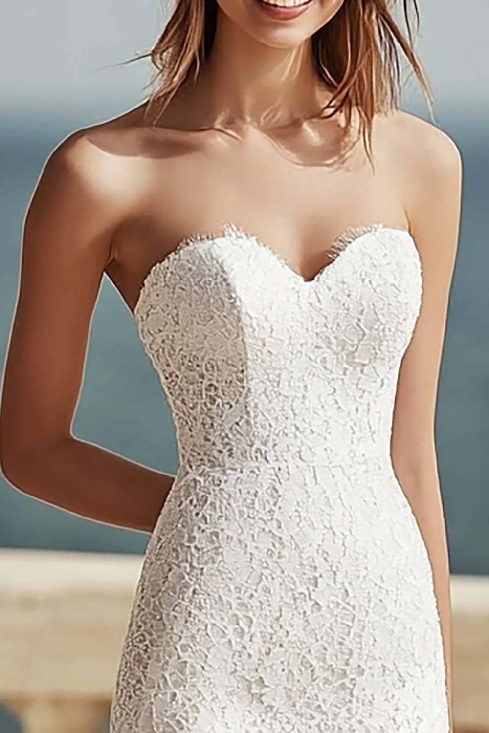 Lace Ivory Bodycon Sweetheart Midi Bachelorette Dress