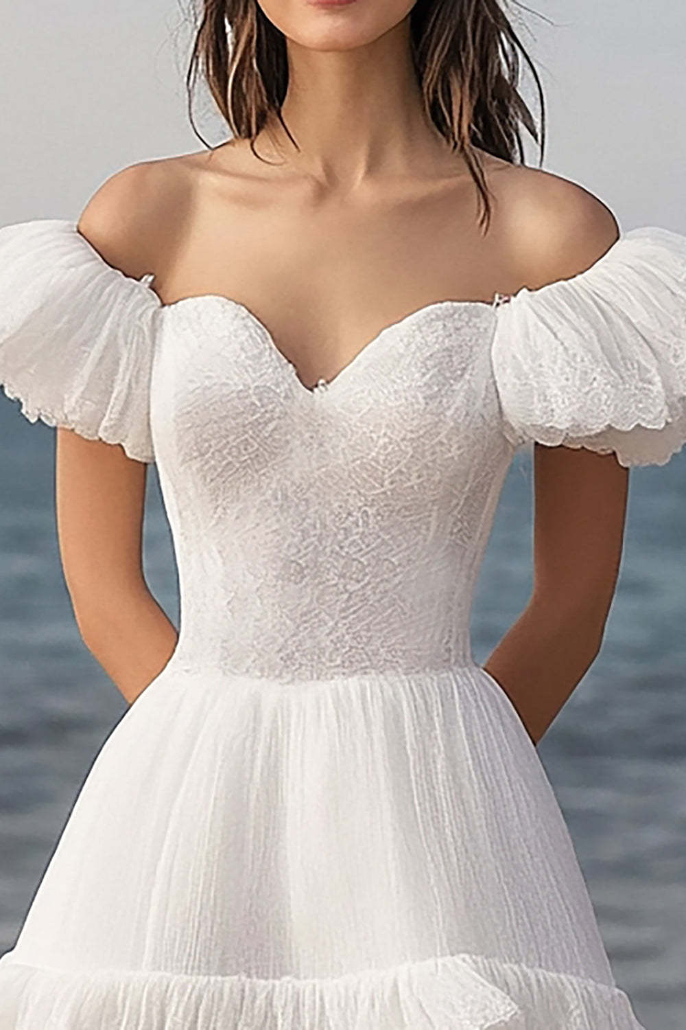 Lace Tiered Ivory Mini Bachelorette Dress with Ruffles
