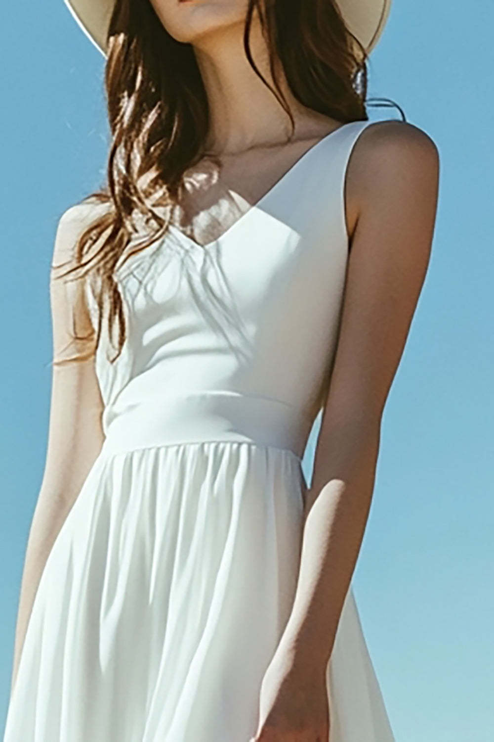 Ivory A Line Boho Midi Western Wedding Dress with Slit