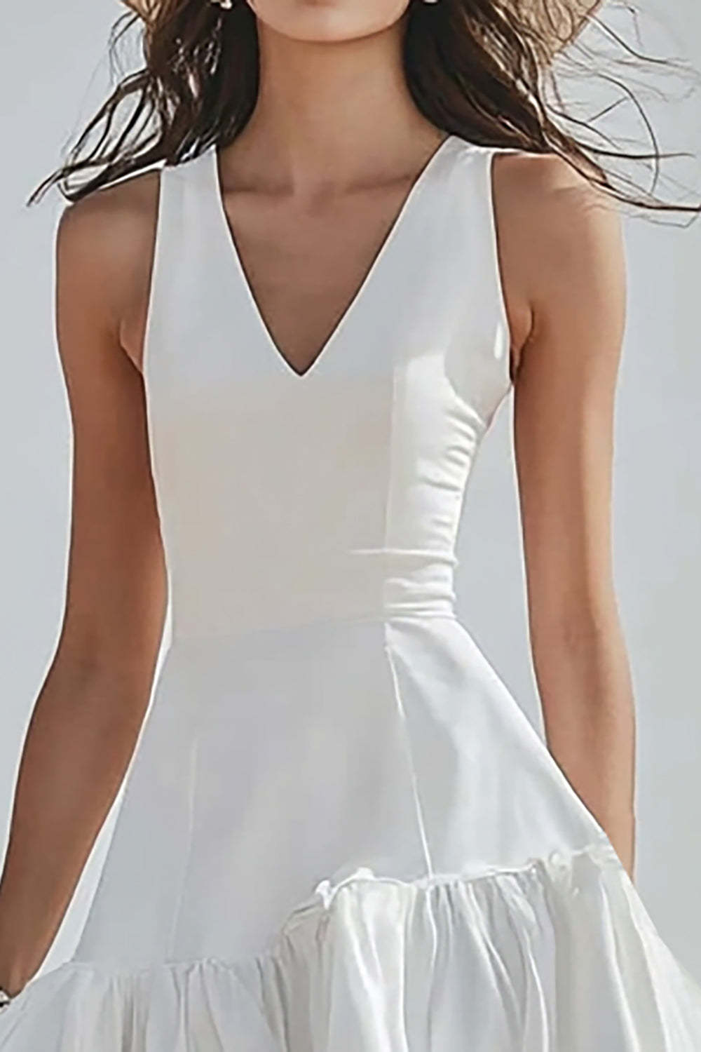 Ivory V-Neck A Line High-Low Boho Western Wedding Dress