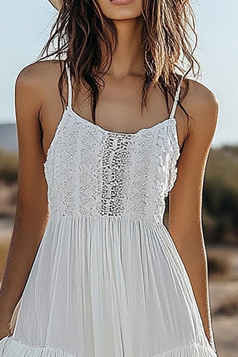 Chiffon Ivory Boho Asymmetrical Western Wedding Dress with Lace