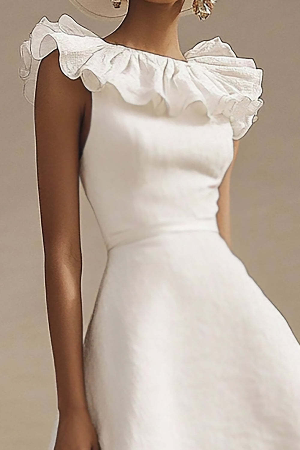 Ivory A Line High-Low Boho Western Wedding Dress with Ruffles