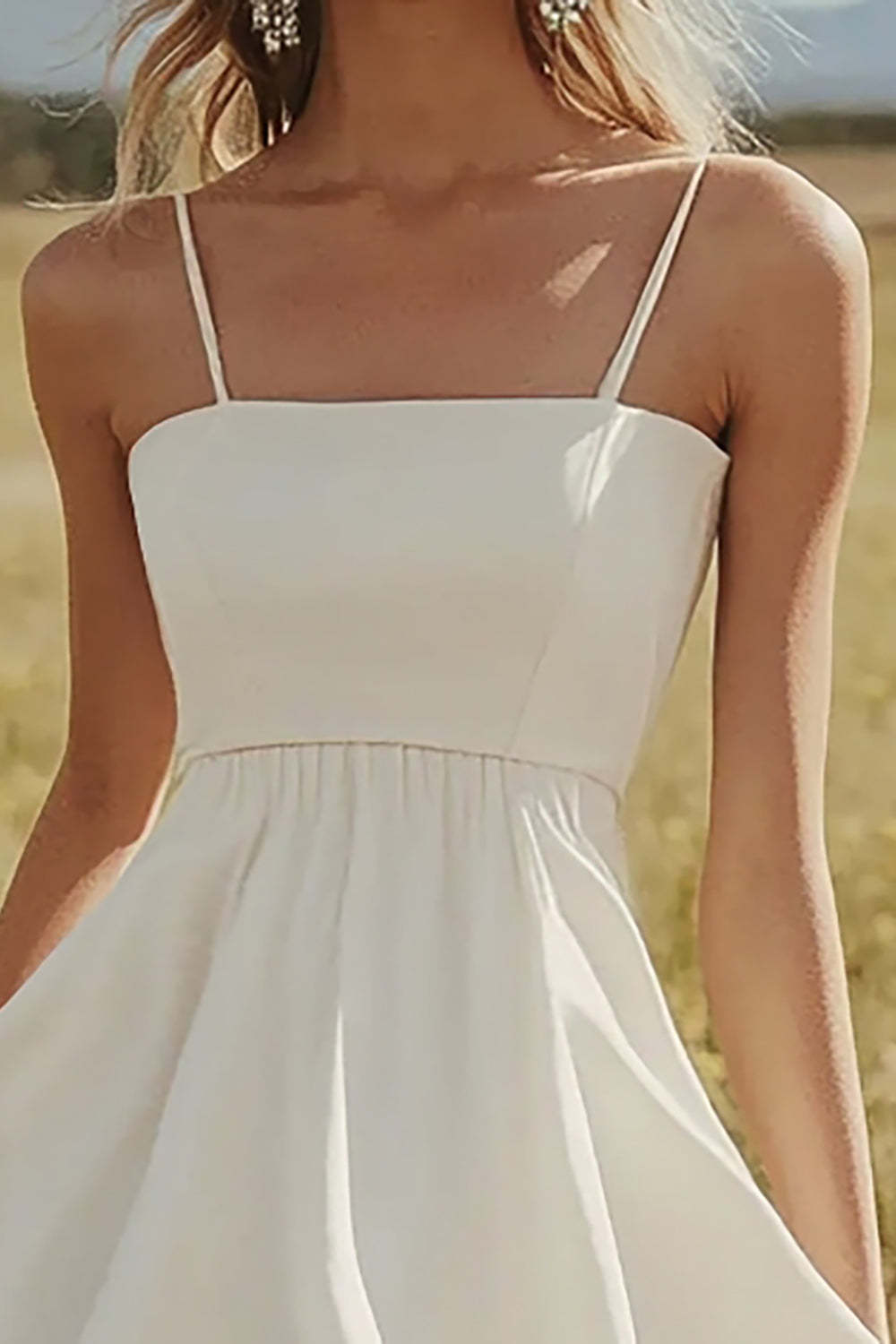 Ivory Satin A Line Mini Boho Western Wedding Dress