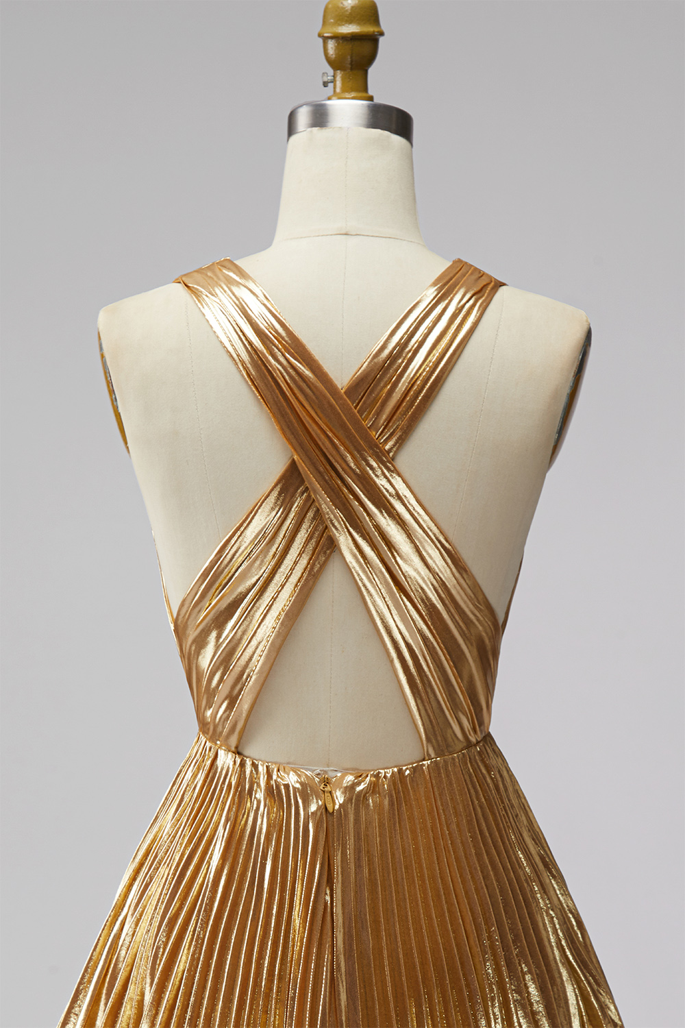 Sparkly Gold Short A Line Deep V-Neck Metallic Cocktail Dress