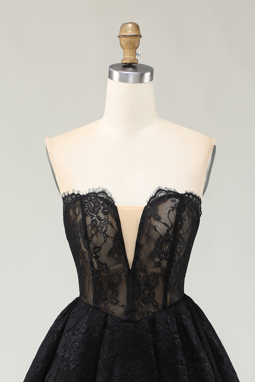Black Lace Sweetheart High-Low Ruffled Birthday Party Dress