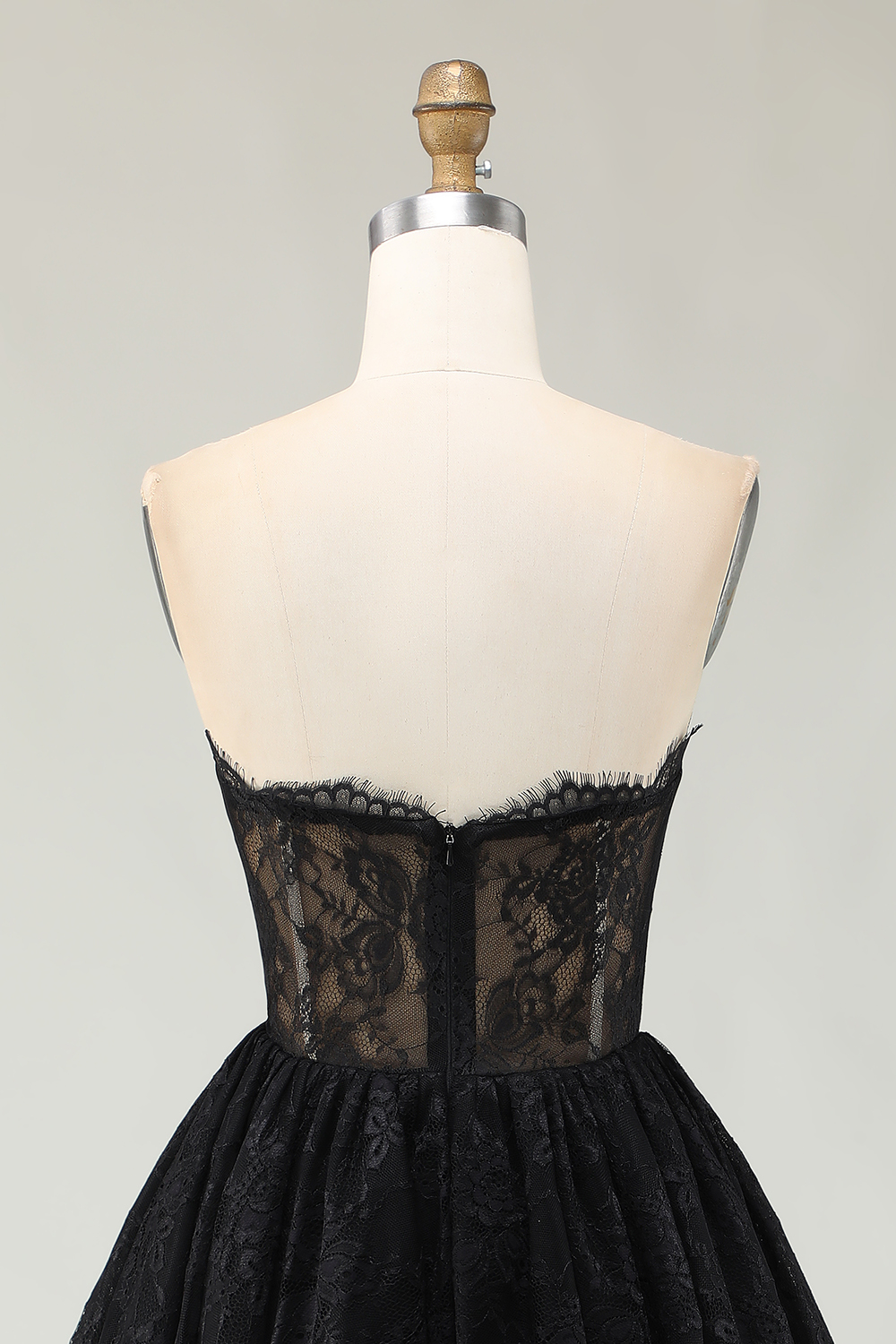Black Lace Sweetheart High-Low Ruffled Birthday Party Dress