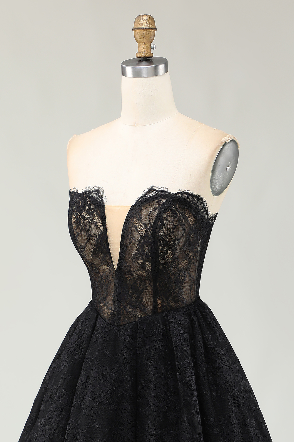Black Lace Sweetheart High-Low Ruffled Birthday Party Dress