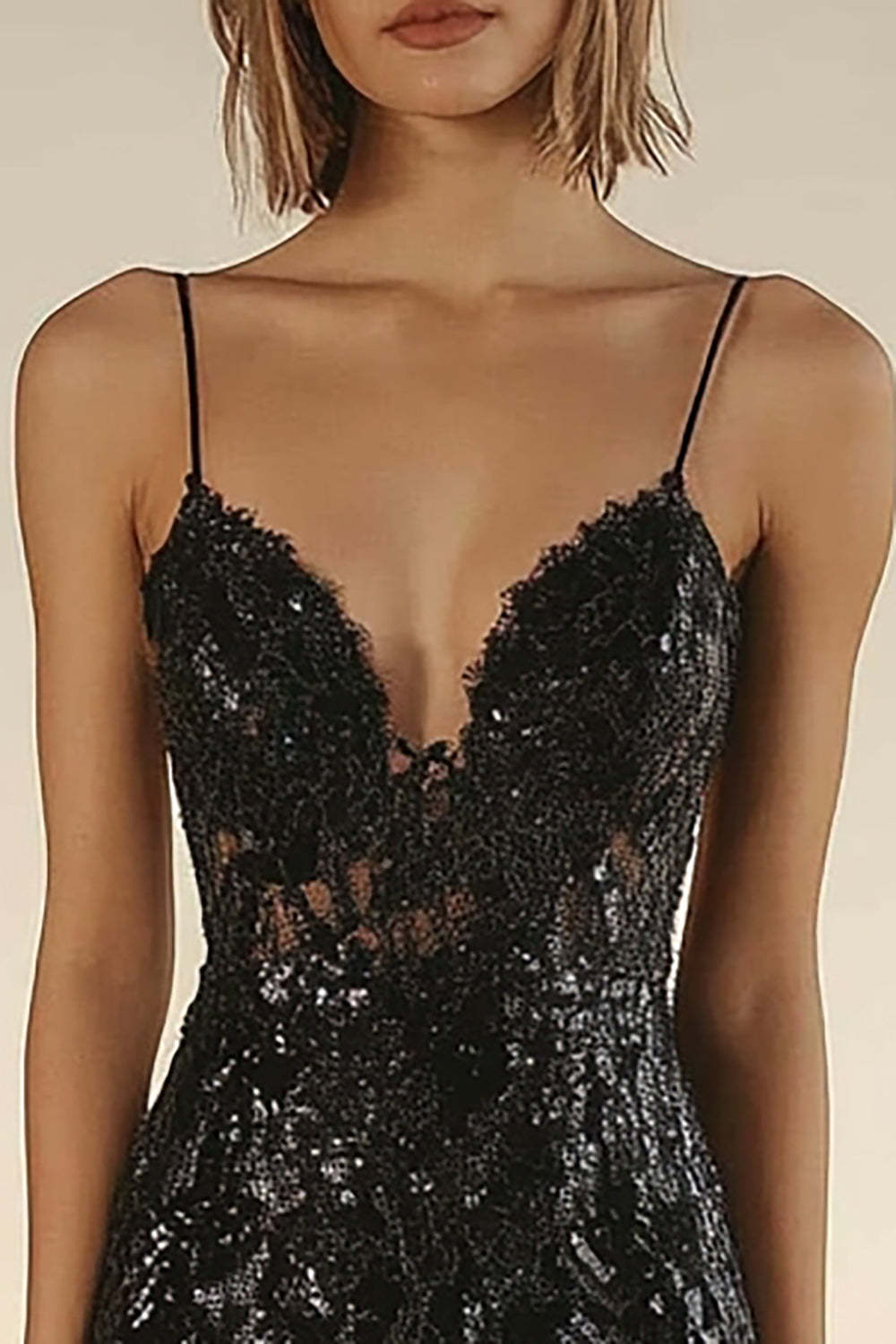 Sparkly Black Lace Spaghetti Straps Tight Mini Homecoming Dress