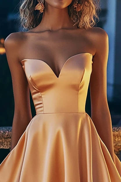 A Line Light Orange Satin Sweetheart Short Homecoming Dress with Ruffles