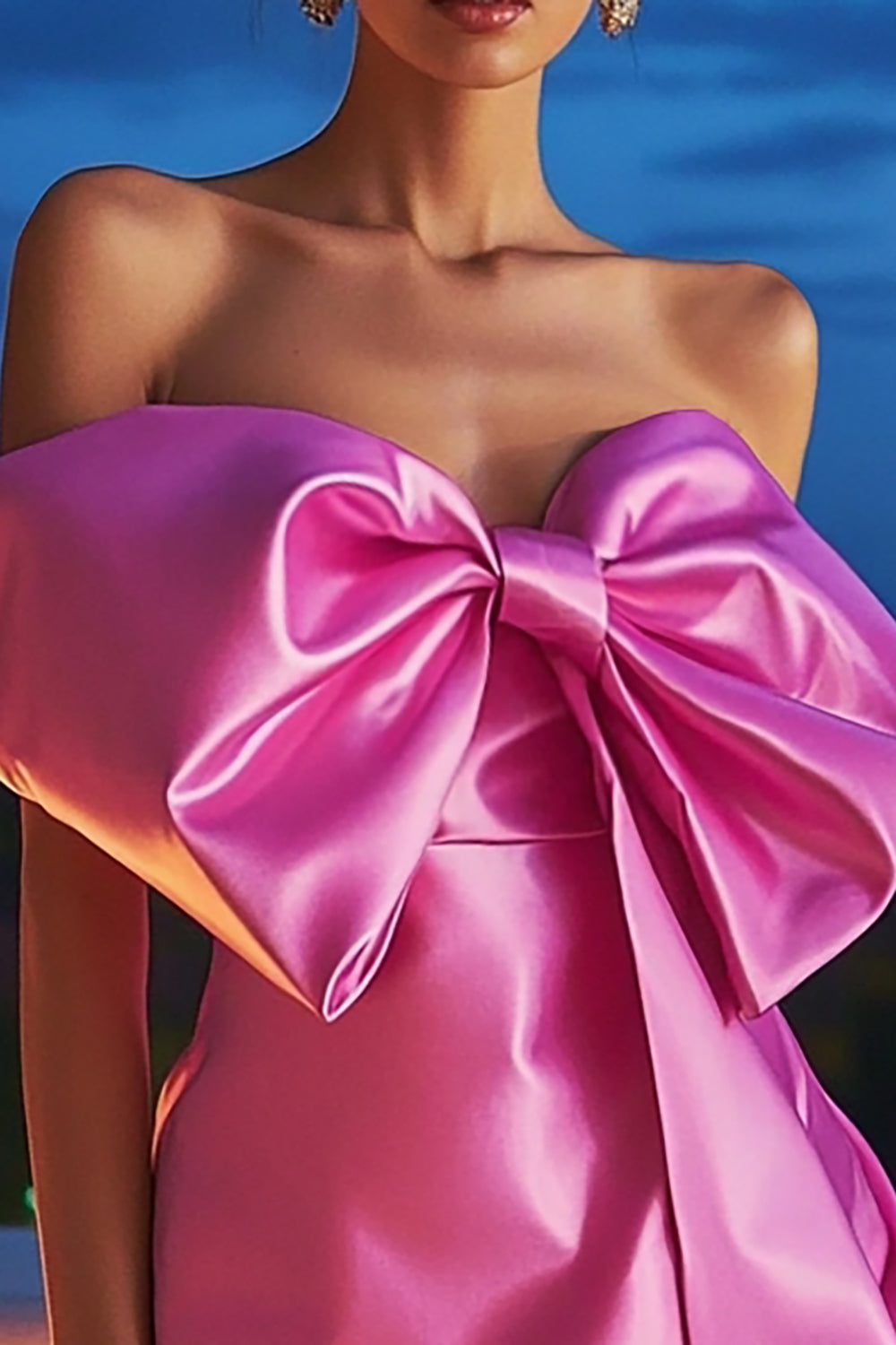 Fuchsia Satin Strapless Mini Bodycon Homecoming Dress with Bow