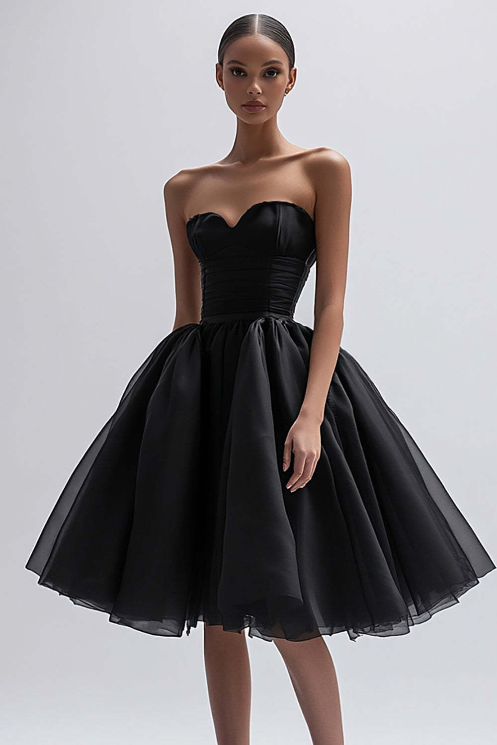 Leely Women Black Sweetheart Midi Cocktail Dress Tulle A Line Little Black Dress