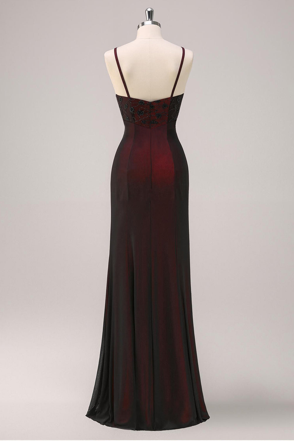 Black Red Maxi Mermaid Spaghetti Straps Beaded Prom Dress