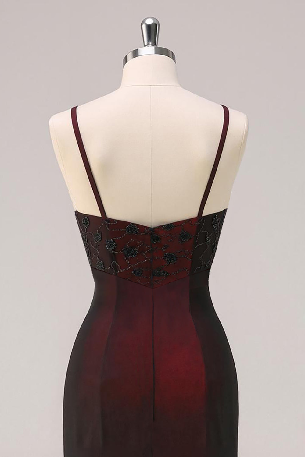 Black Red Maxi Mermaid Spaghetti Straps Beaded Prom Dress