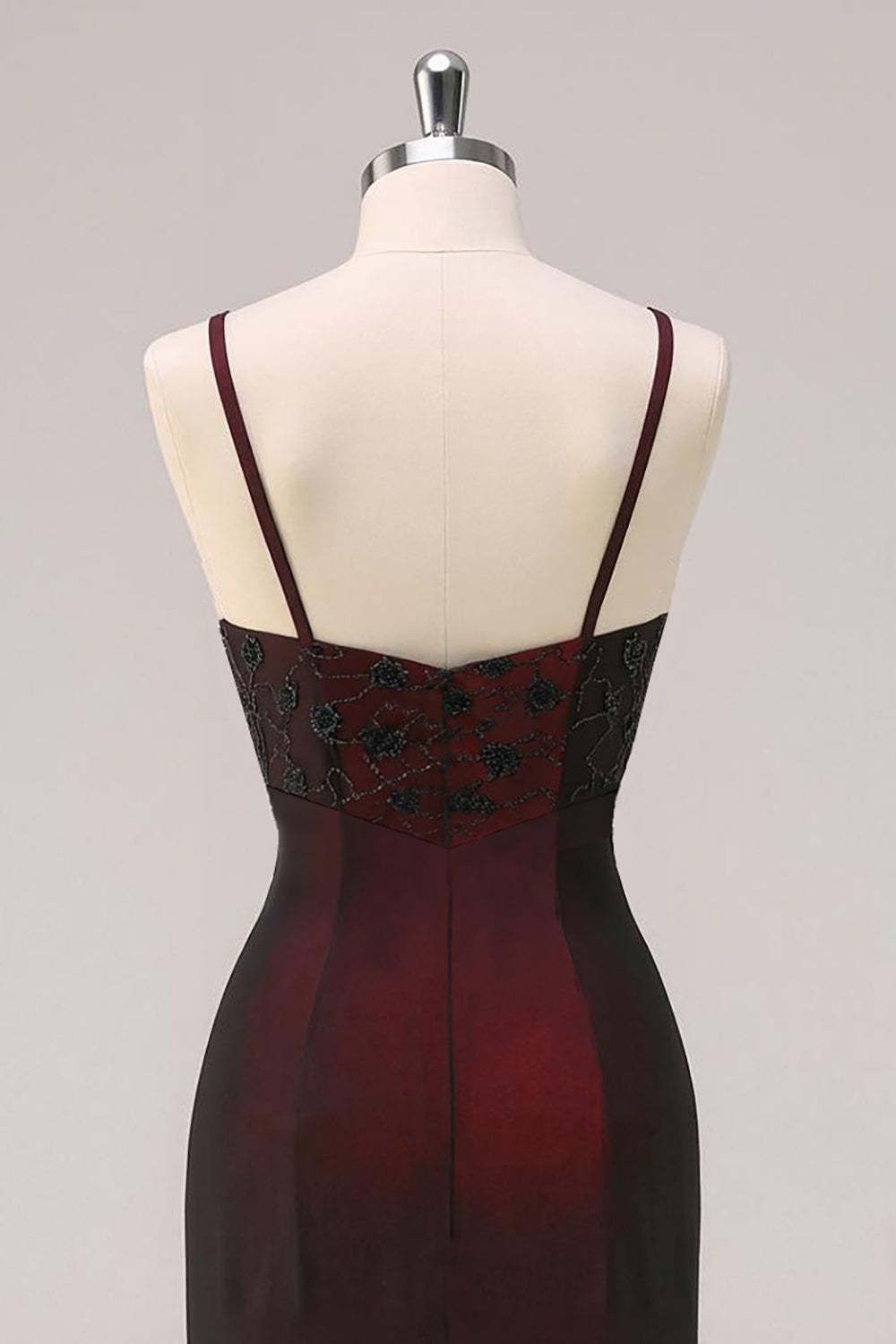 Black Red Maxi Mermaid Spaghetti Straps Beaded Prom Dress